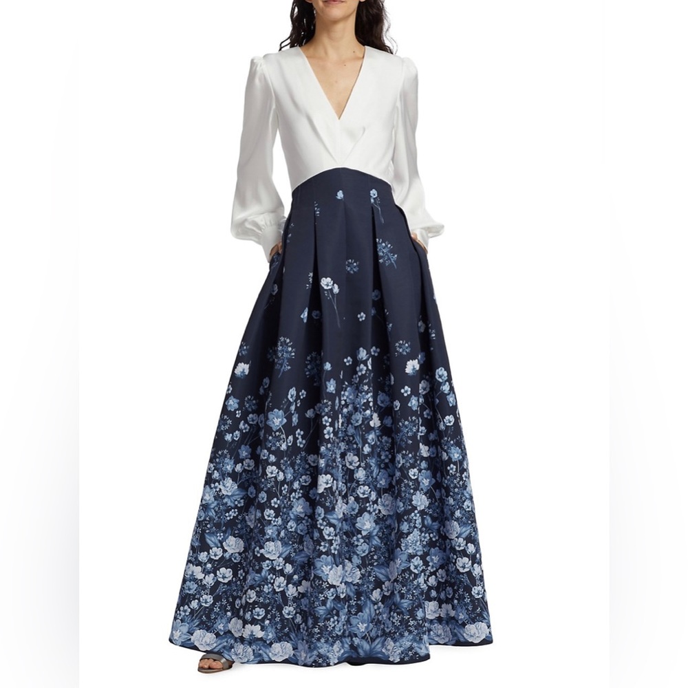 Sachin + Babi Navy and White Floral Long Dress with Belted Waist - Picture 6 of 13